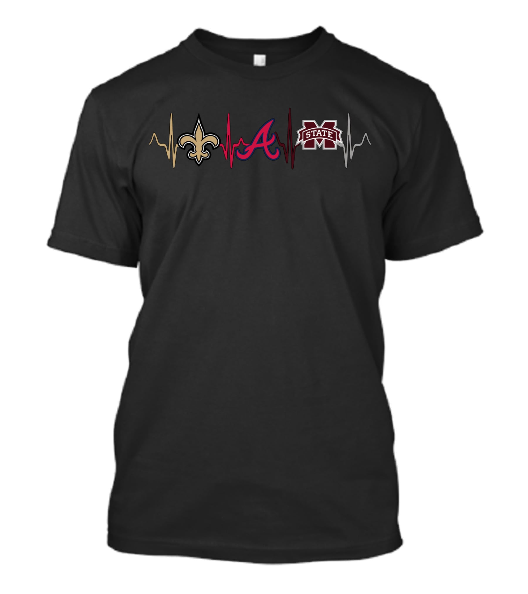Love New Orleans Saints Atlanta Braves Mississippi State University Msb Heartbeat T-Shirt