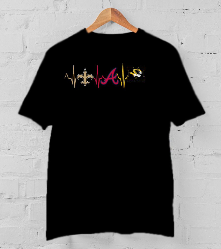 Saints Atlanta Braves Missouri Tigers Heartbeat T-Shirt