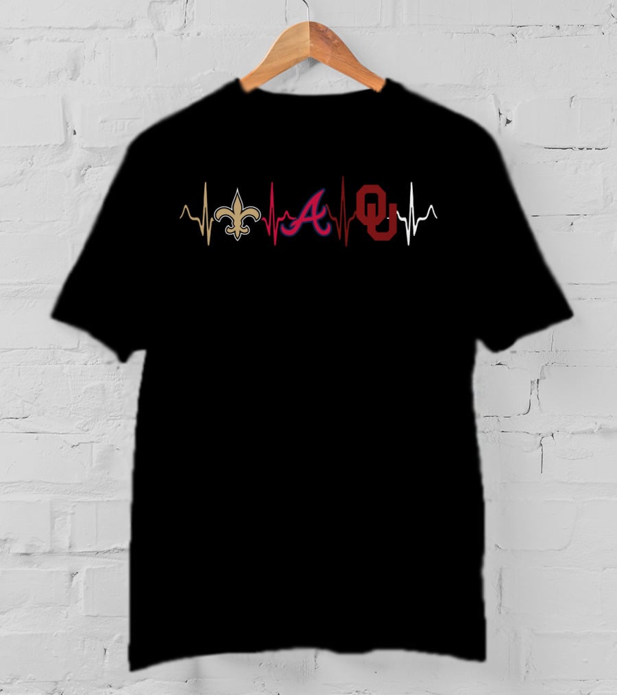 Love New Orleans Atlanta Oklahoma Saints Braves Os Heartbeat T-Shirt