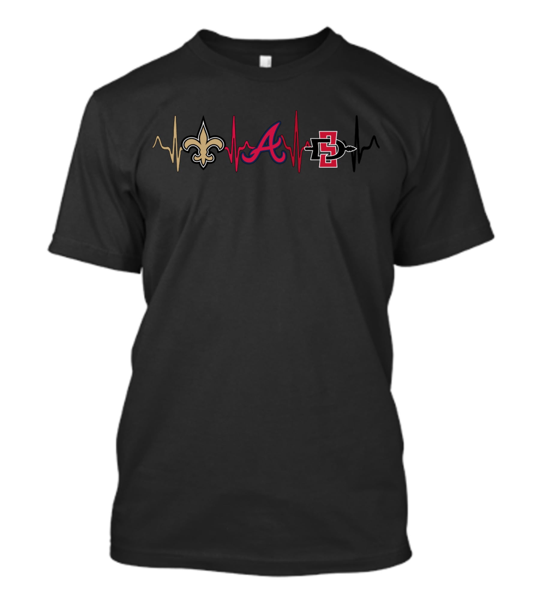 New Orleans Saints Atlanta Braves San Diego State Aztecs Heartbeat T-Shirt