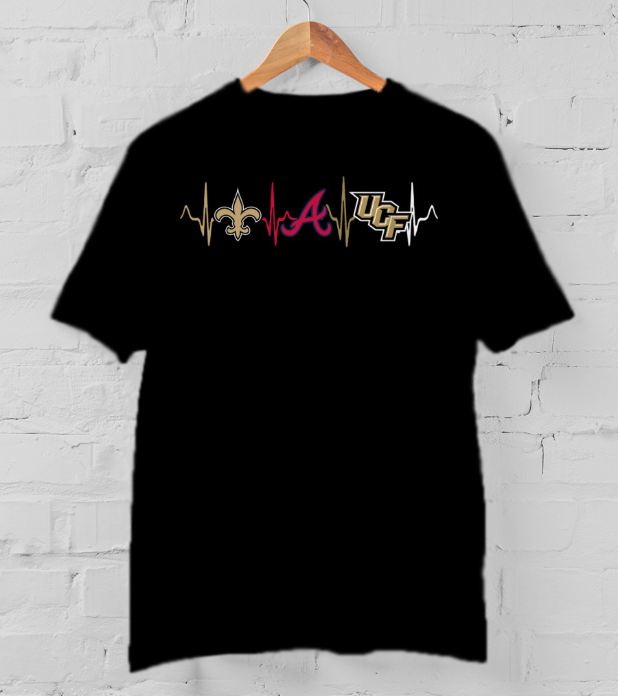 New Orleans Saints Atlanta Braves Ucf Knights Heartbeat T-Shirt