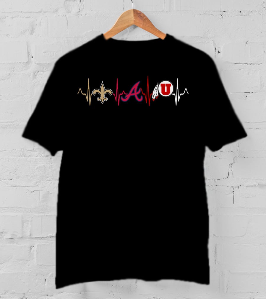 New Orleans Saints Atlanta Braves Utah Utes Heartbeat T-Shirt