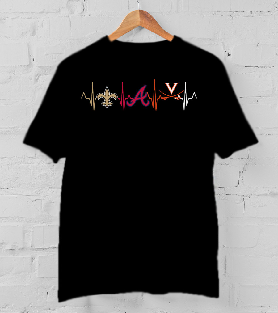 New Orleans Saints Atlanta Braves Virginia Cavaliers Heartbeat T-Shirt