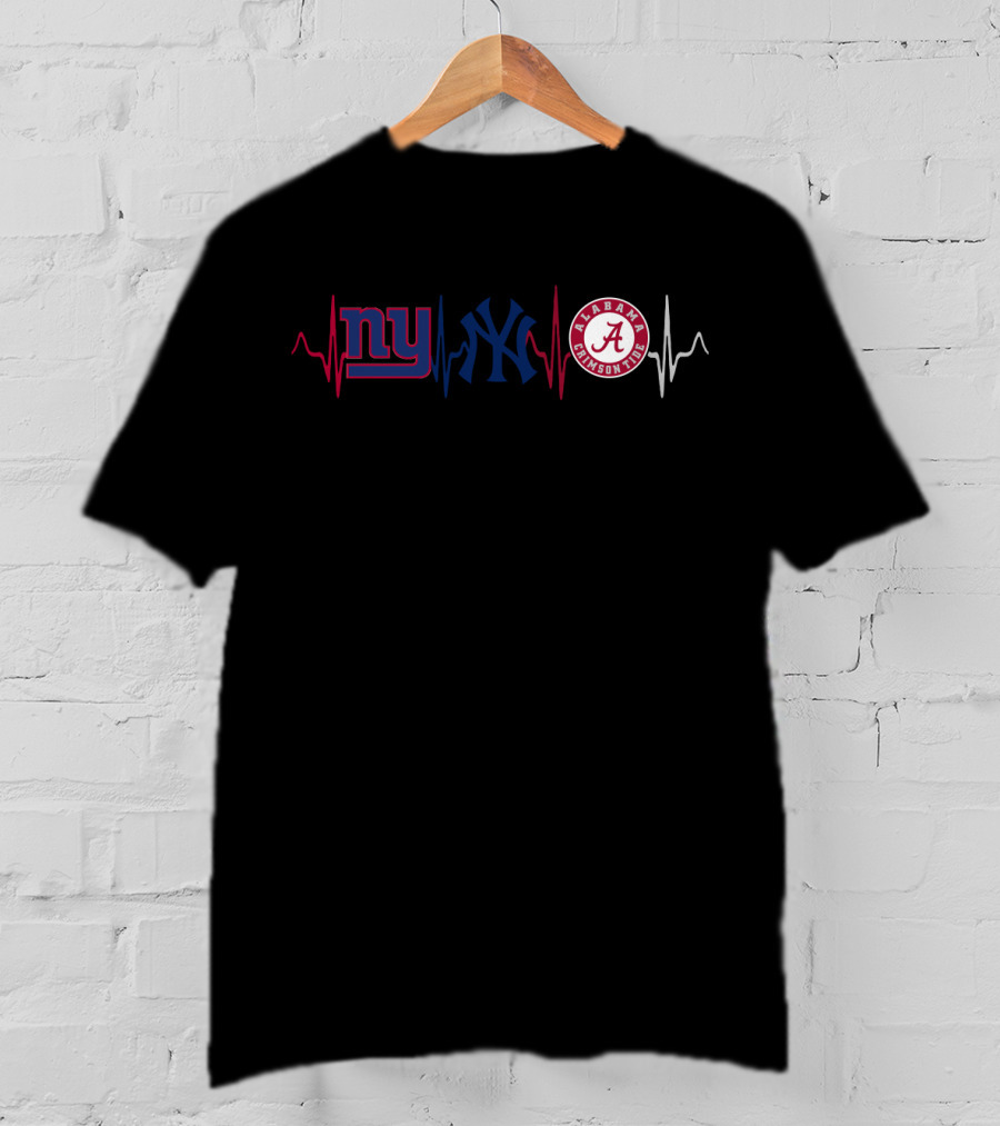 New York Giants Yankees Alabama Crimson Tide Heartbeat T-Shirt