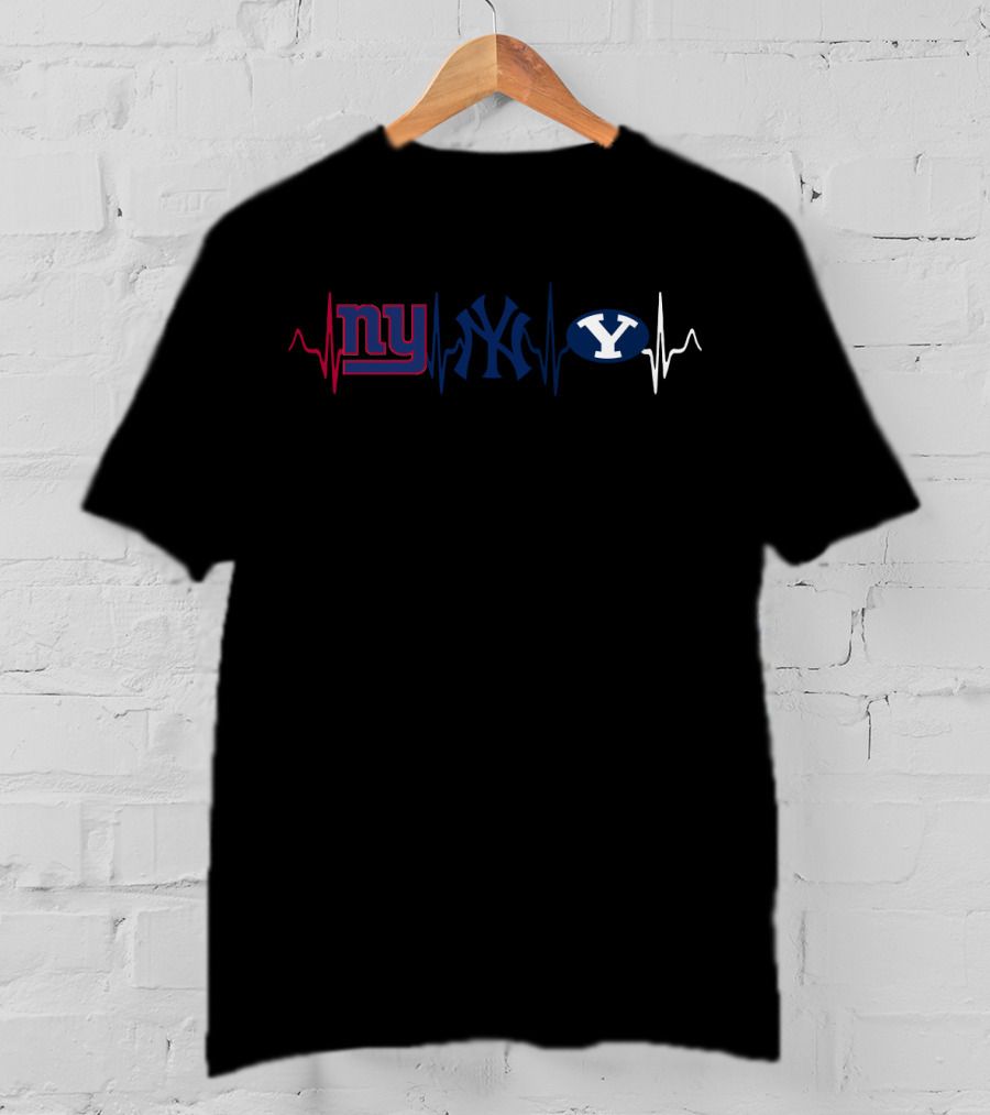 Ny Giants Yankees Byu Heartbeat T-Shirt