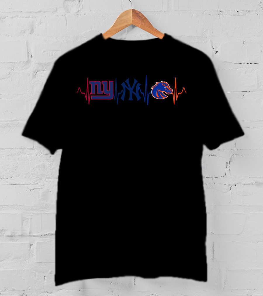 Giants Yankees Broncos Heartbeat Fan Tribute T-Shirt