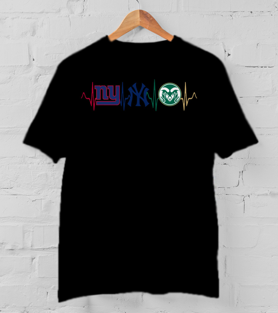 Ny Giants Yankees Colorado State Rams Heartbeat T-Shirt