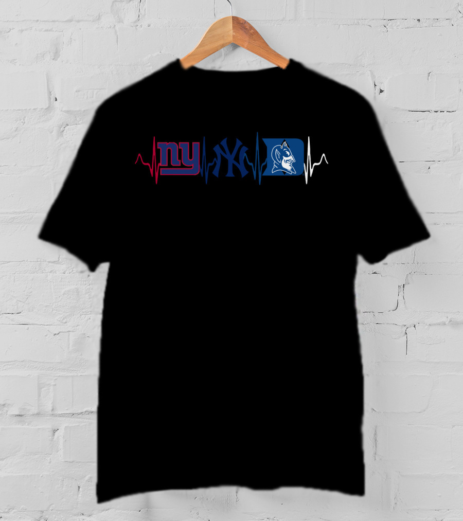 Ny Giants Yankees Duke Blue Devils Heartbeat T-Shirt