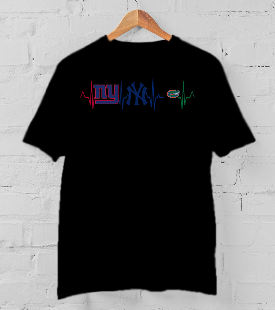 Ny Giants Yankees Florida Gators Heartbeat Love T-Shirt