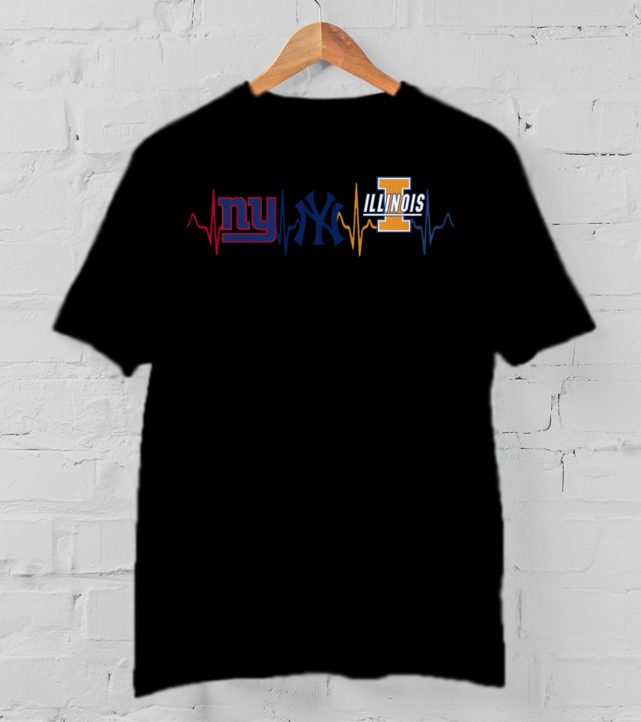 Love Giants Yankees Illinois Heartbeat T-Shirt