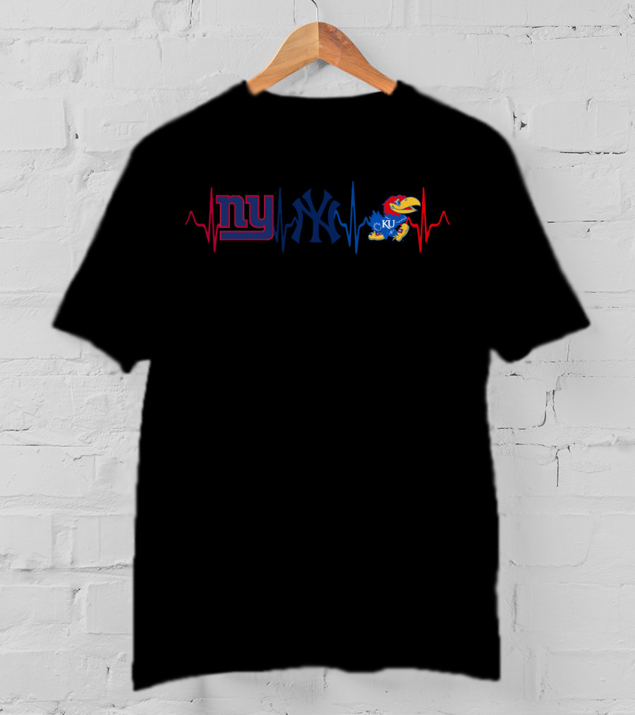 Ny Giants Yankees Ku Jayhawks Heartbeat T-Shirt