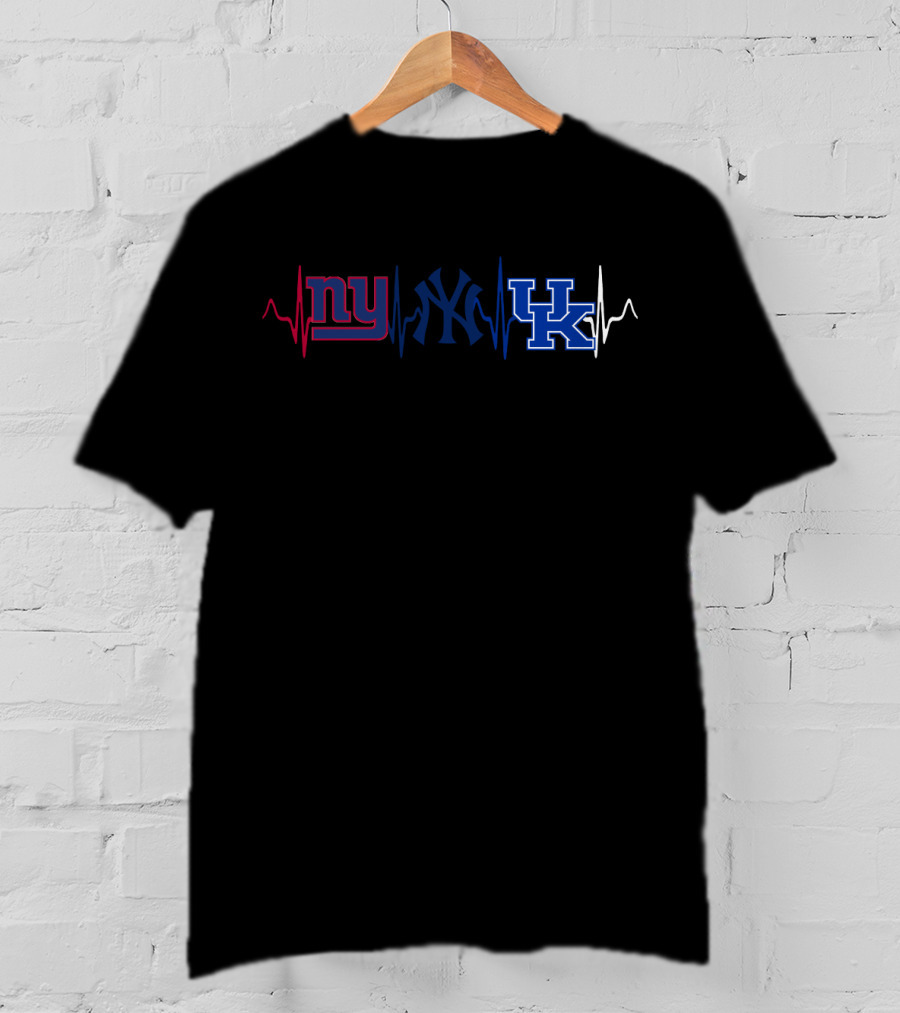 Love Giants Yankees Kentucky Wildcats Heartbeat T-Shirt