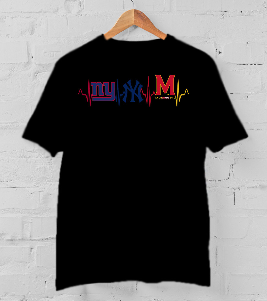 Ny Giants Yankees Maryland Terrapins Heartbeat T-Shirt