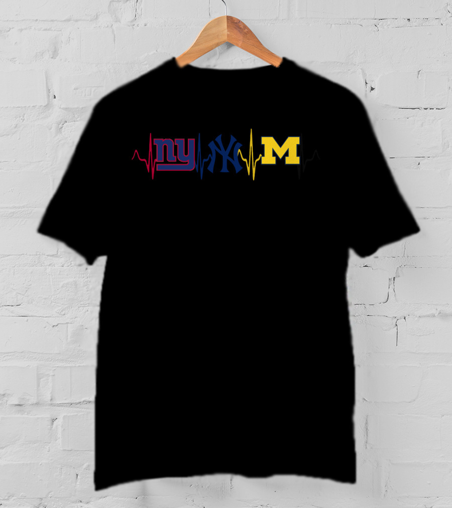 Ny Giants Ny Yankees Michigan Wolverines Heartbeat T-Shirt