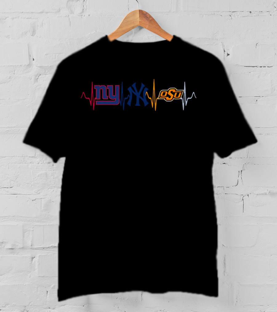 New York Giants Yankees Oklahoma State Heartbeat T-Shirt