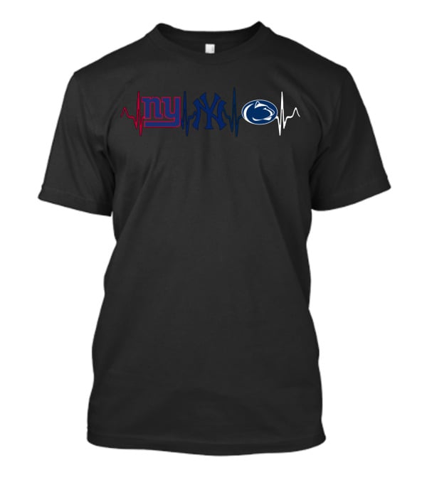 Love Giants Yankees Penn State Nittany Lions Heartbeat T-Shirt
