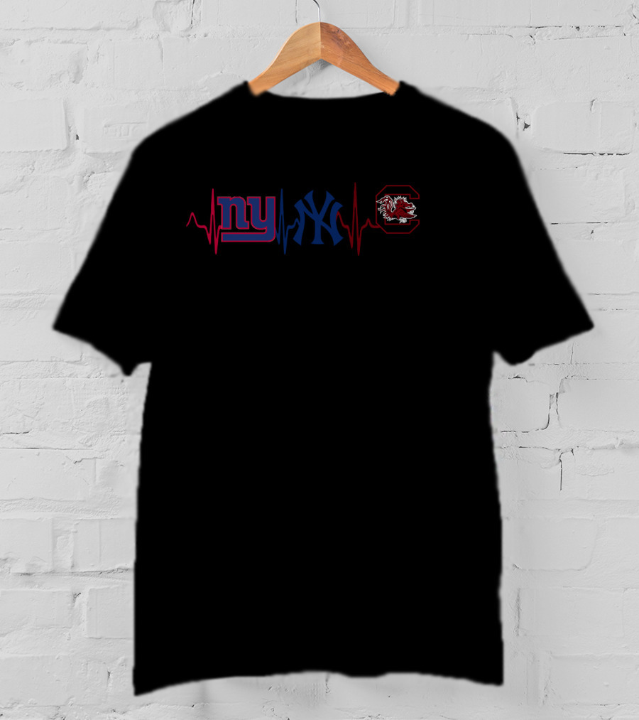New York Giants New York Yankees South Carolina Gamecocks Heartbeat T-Shirt