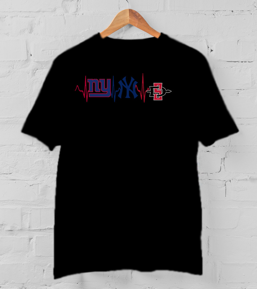 New York Giants Yankees Sdsu Aztecs Heartbeat T-Shirt