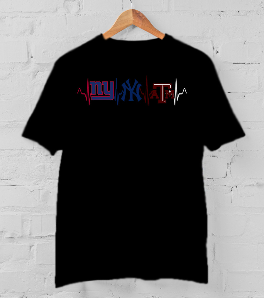 Love New York Giants Yankees Texas A&M Heartbeat T-Shirt