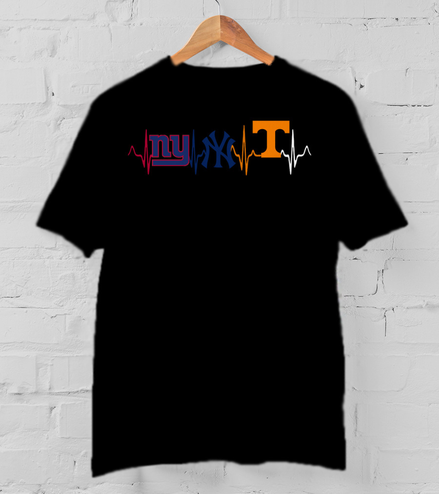 Ny Giants Yankees Tennessee Volunteers Heartbeat T-Shirt
