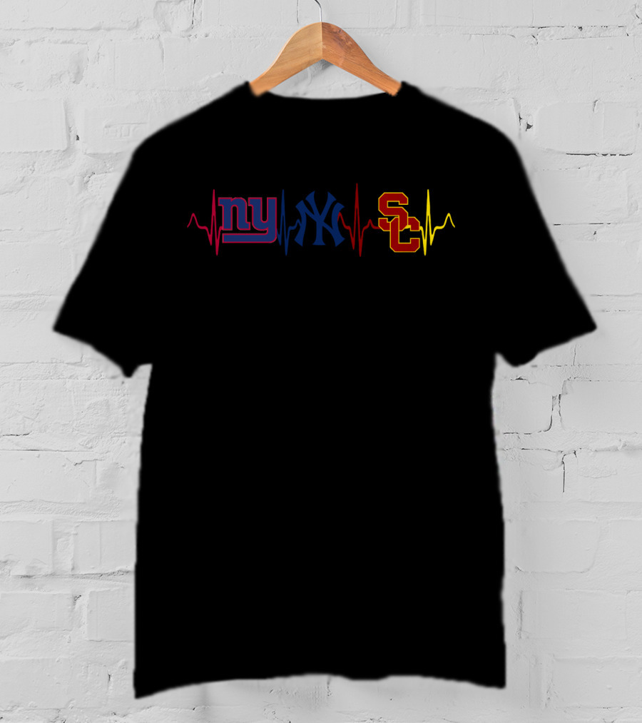 Ny Giants Yankees Usc Heartbeat T-Shirt