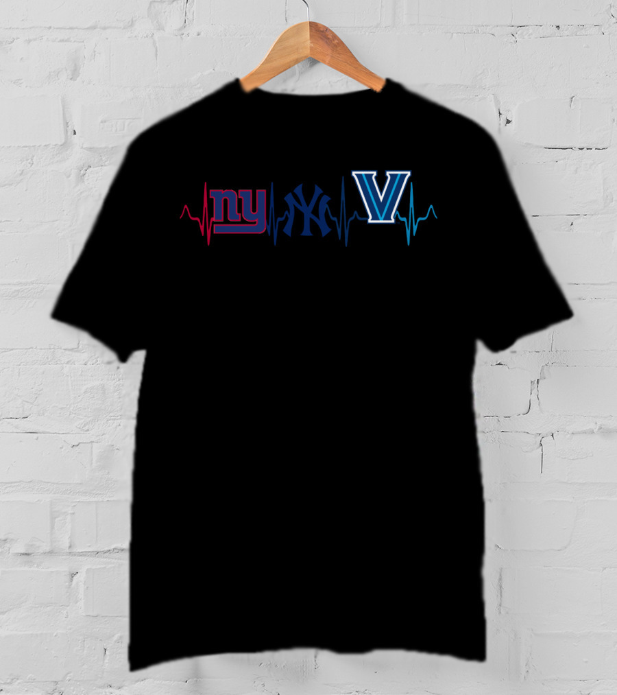 New York Giants Yankees Villanova Logo Heartbeat T-Shirt