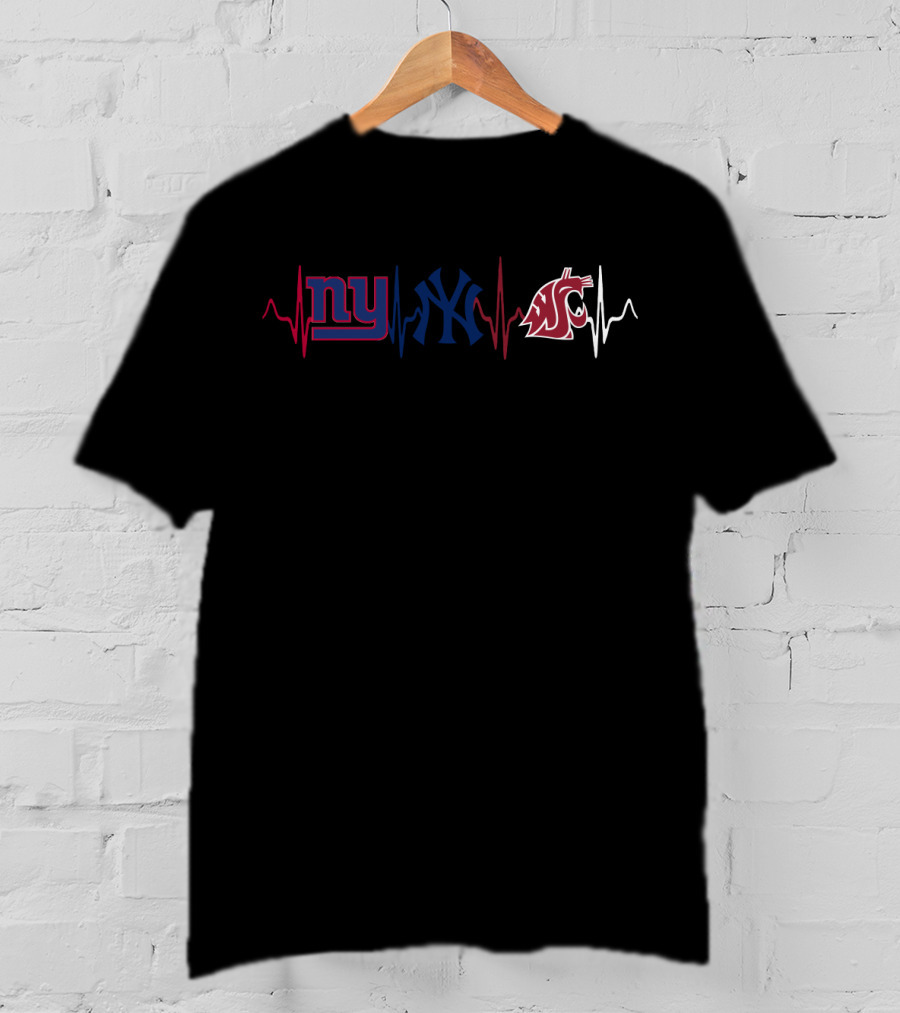 Ny Giants Ny Yankees Washington State Cougars Heartbeat T-Shirt