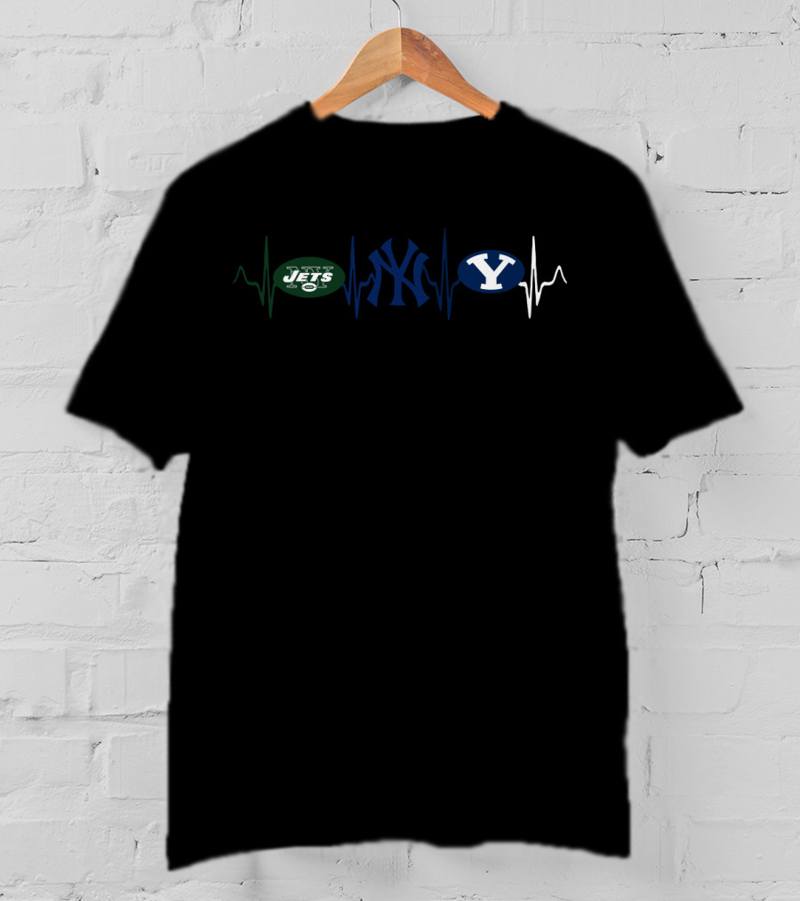 Love Jets Yankees Byu Heartbeat T-Shirt