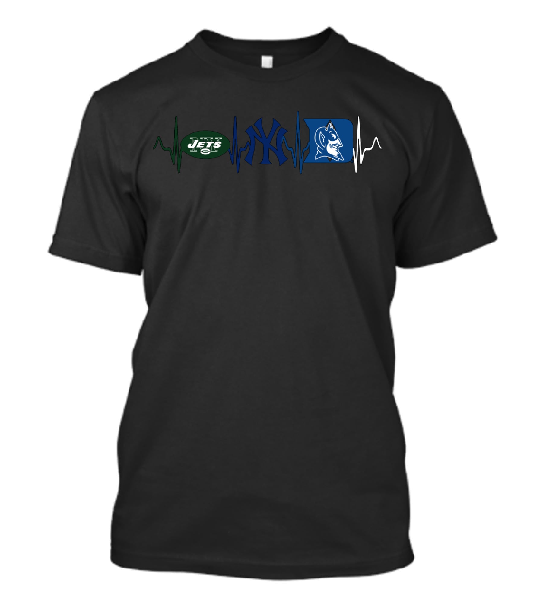 Love Jets Yankees Blue Devils Heartbeat T-Shirt