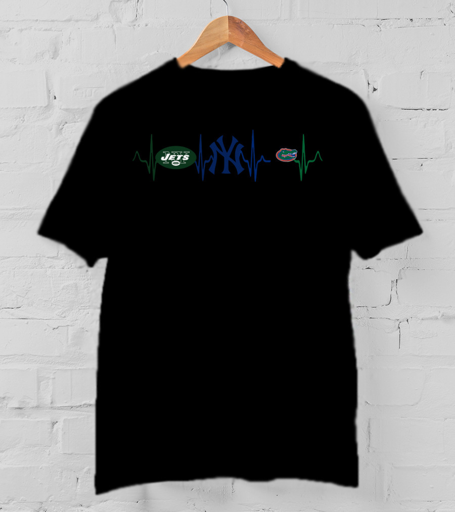 Ny Jets Yankees Florida Gators Heartbeat T-Shirt