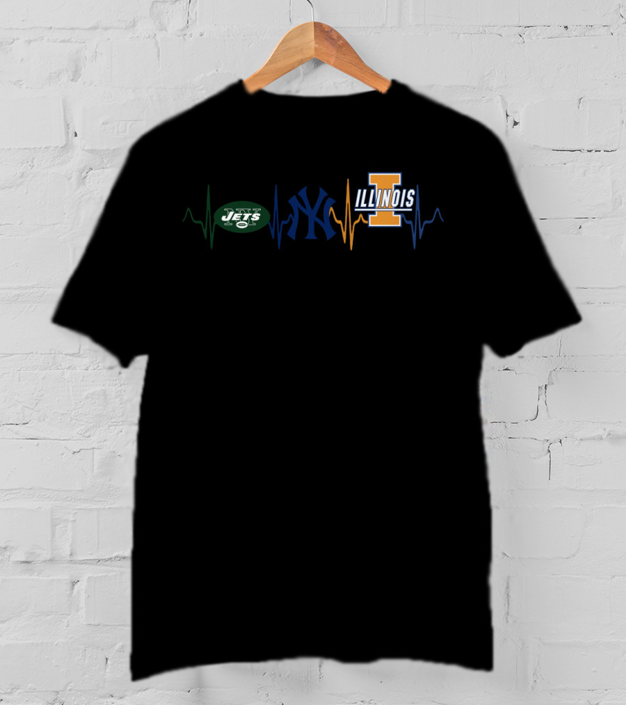 New York Jets Yankees Illinois Heartbeat T-Shirt
