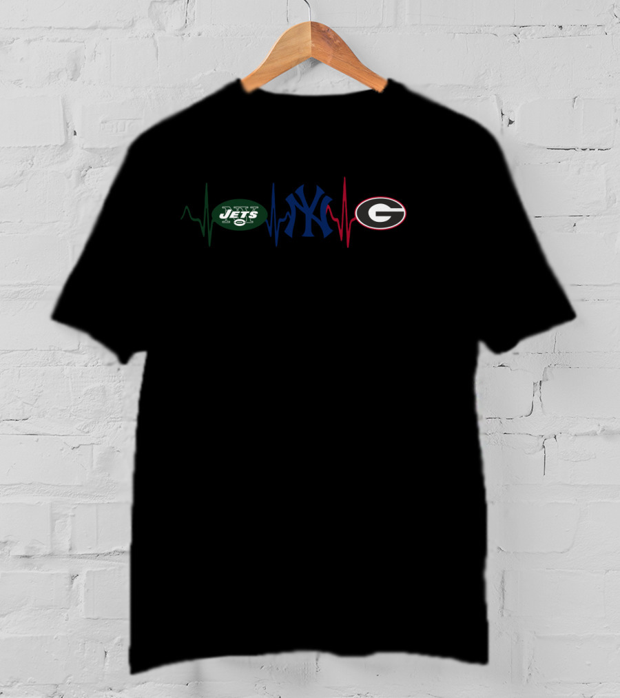 Jets Yankees Georgia Bulldogs Heartbeat T-Shirt