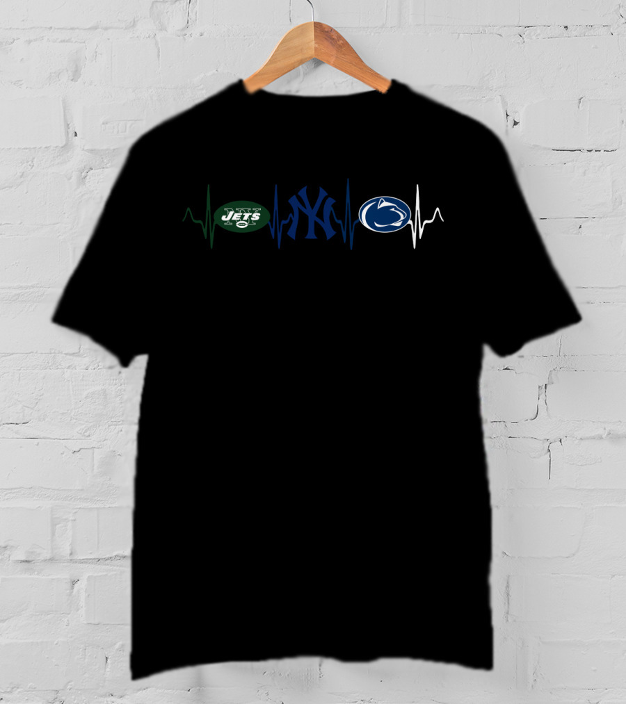 Love Jets Yankees Penn State Heartbeat T-Shirt