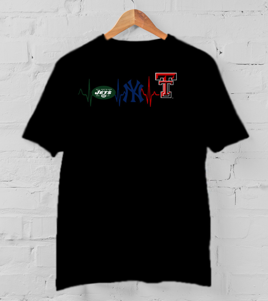 Jets Yankees Texas Tech Heartbeat Love Sports T-Shirt