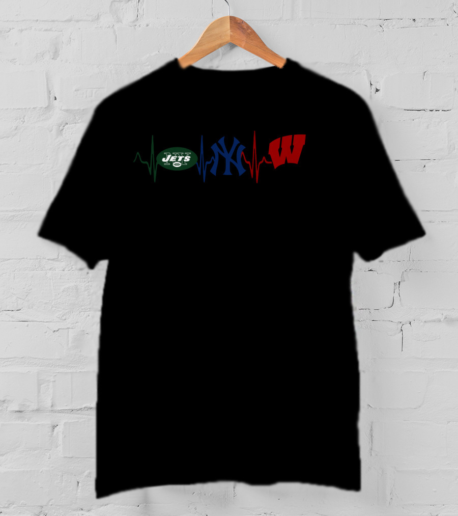 Jets Yankees Wisconsin Badgers Heartbeat T-Shirt