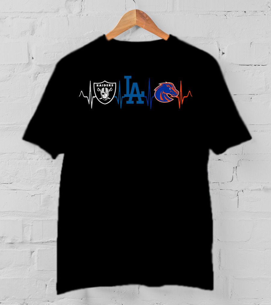 Love Raiders Dodgers Bsb Heartbeat T-Shirt