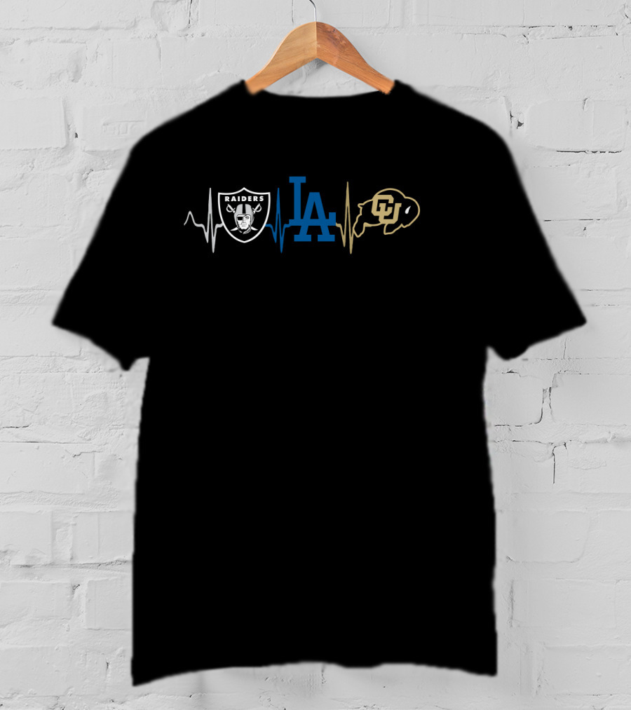 Raiders Dodgers Colorado Buffaloes Heartbeat T-Shirt