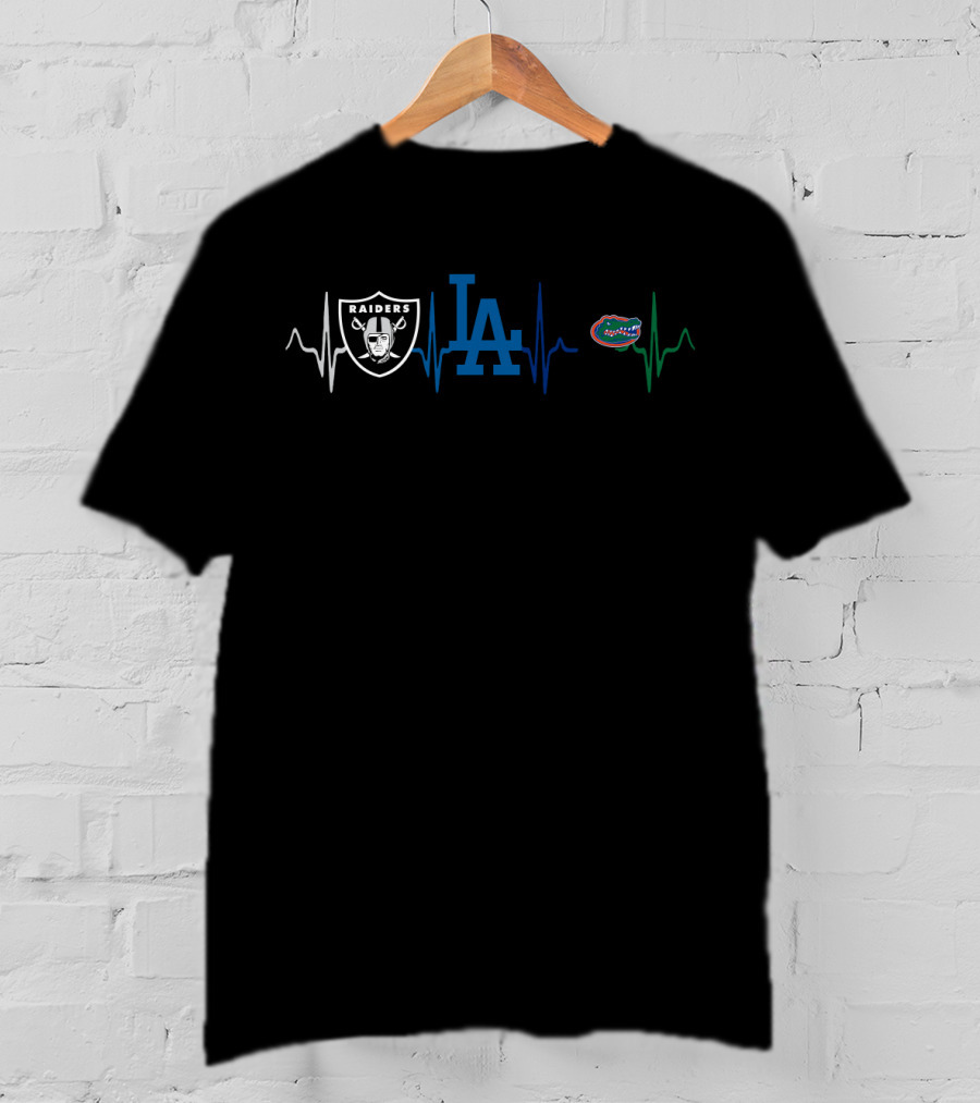 Raiders Dodgers Gators Heartbeat Fg T-Shirt