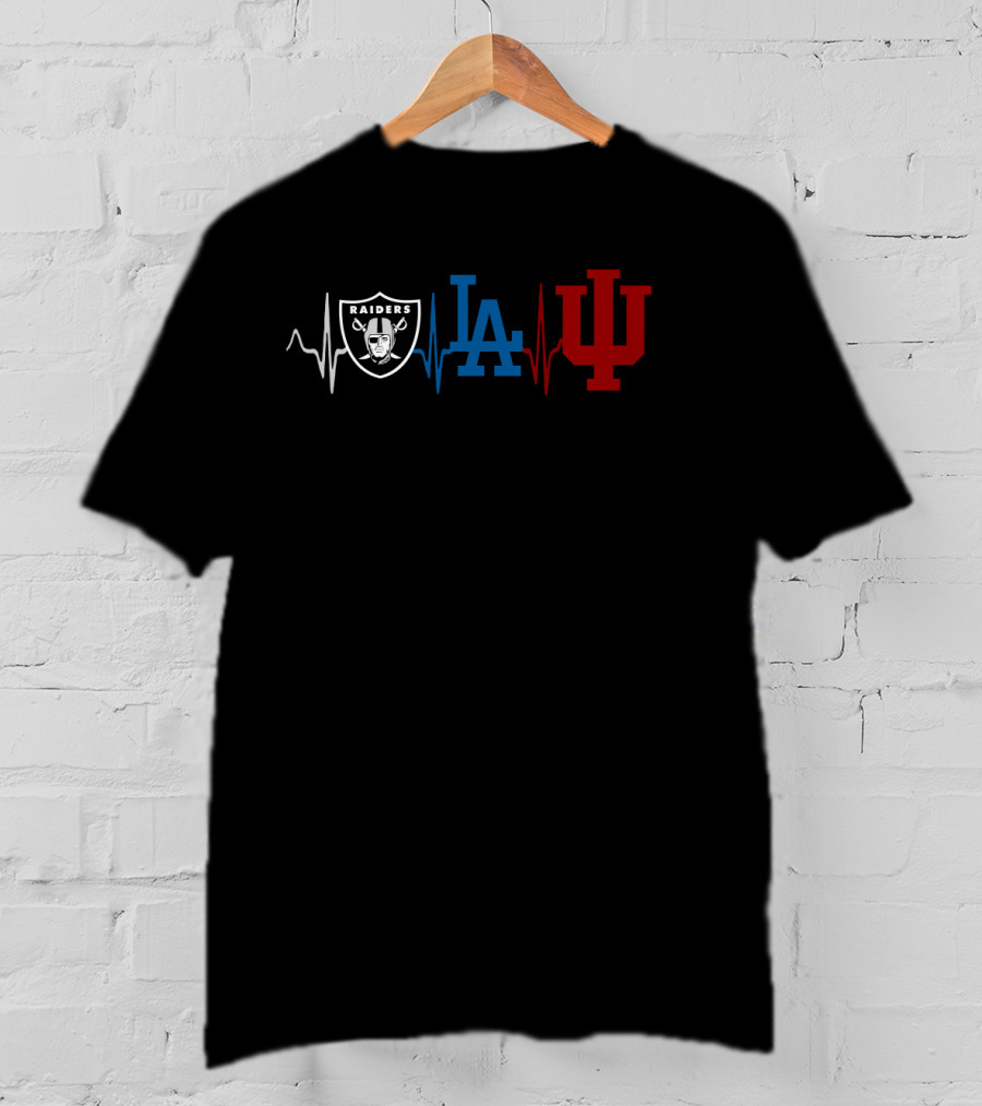Raiders La Dodgers Indiana Hoosiers Heartbeat T-Shirt