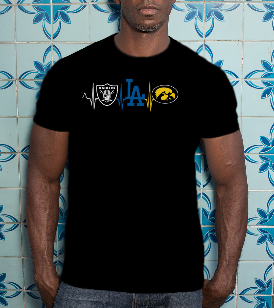 Raiders Dodgers Iowa Hawkeyes Heartbeat Fan T-Shirt