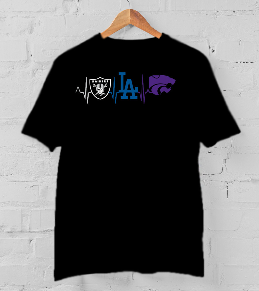 Raiders Los Angeles Dodgers Kansas State Wildcats Fan Heartbeat T-Shirt