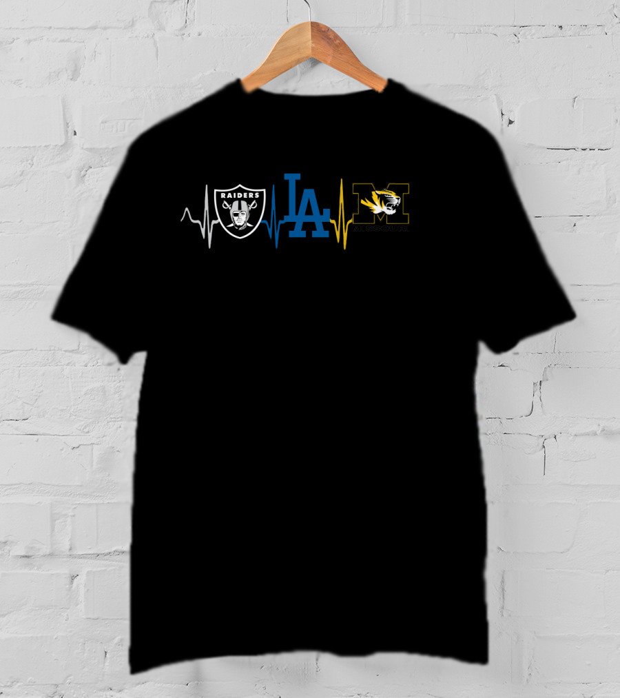 Raiders La Dodgers Missouri Tigers Heartbeat T-Shirt