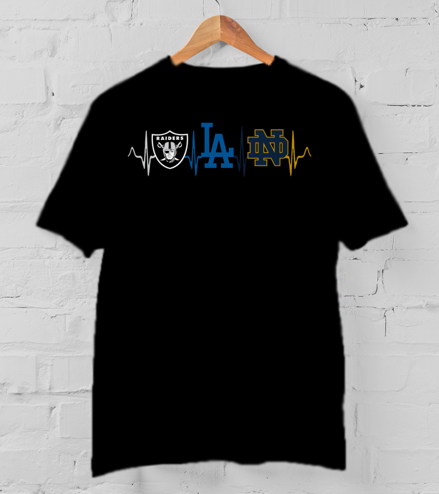 Raiders Dodgers Notre Dame Heartbeat T-Shirt