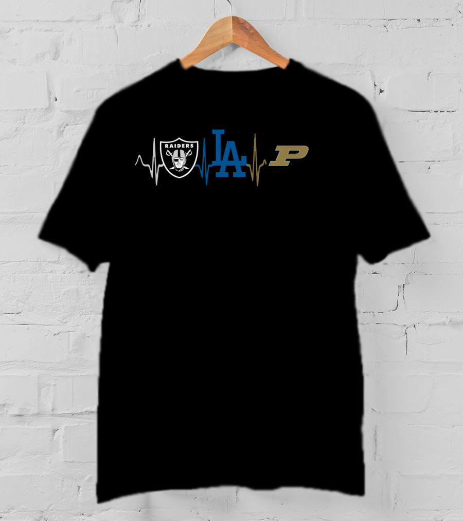 Raiders Dodgers Purdue Boilermakers Logo Heartbeat T-Shirt