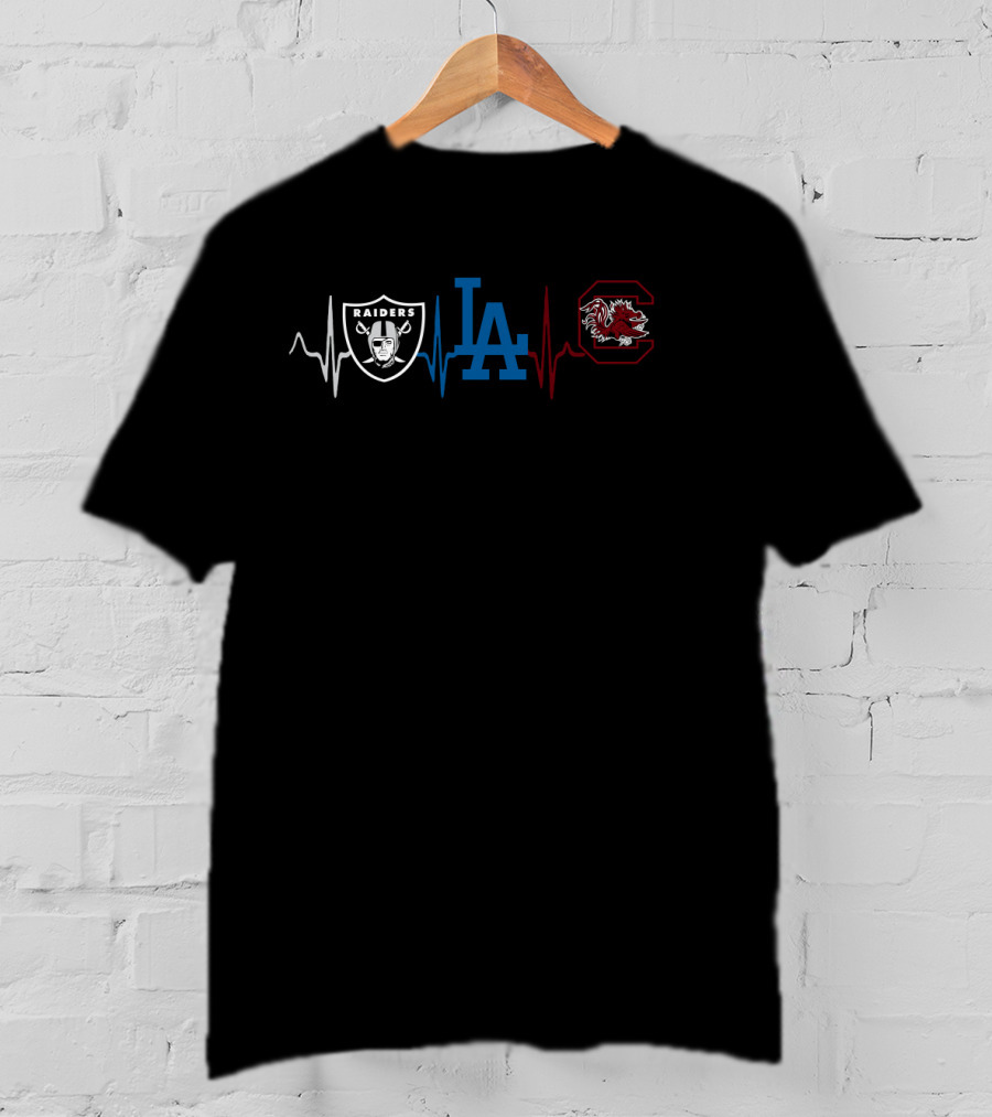 Raiders La Dodgers South Carolina Gamecocks Heartbeat T-Shirt