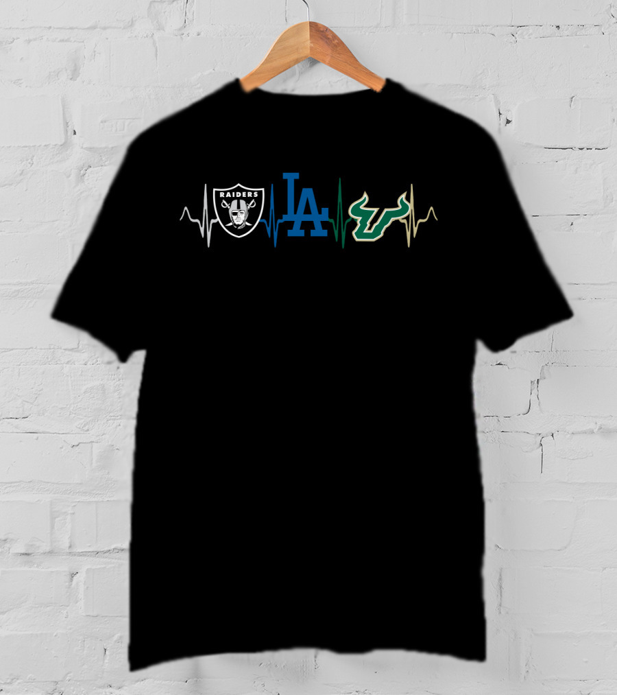 Raiders Dodgers Bulls Heartbeat Sfb T-Shirt