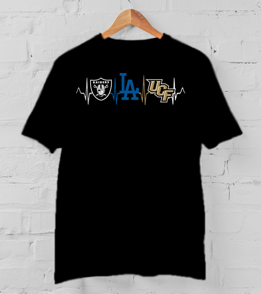 Raiders La Dodgers Ucf Heartbeat Logos T-Shirt
