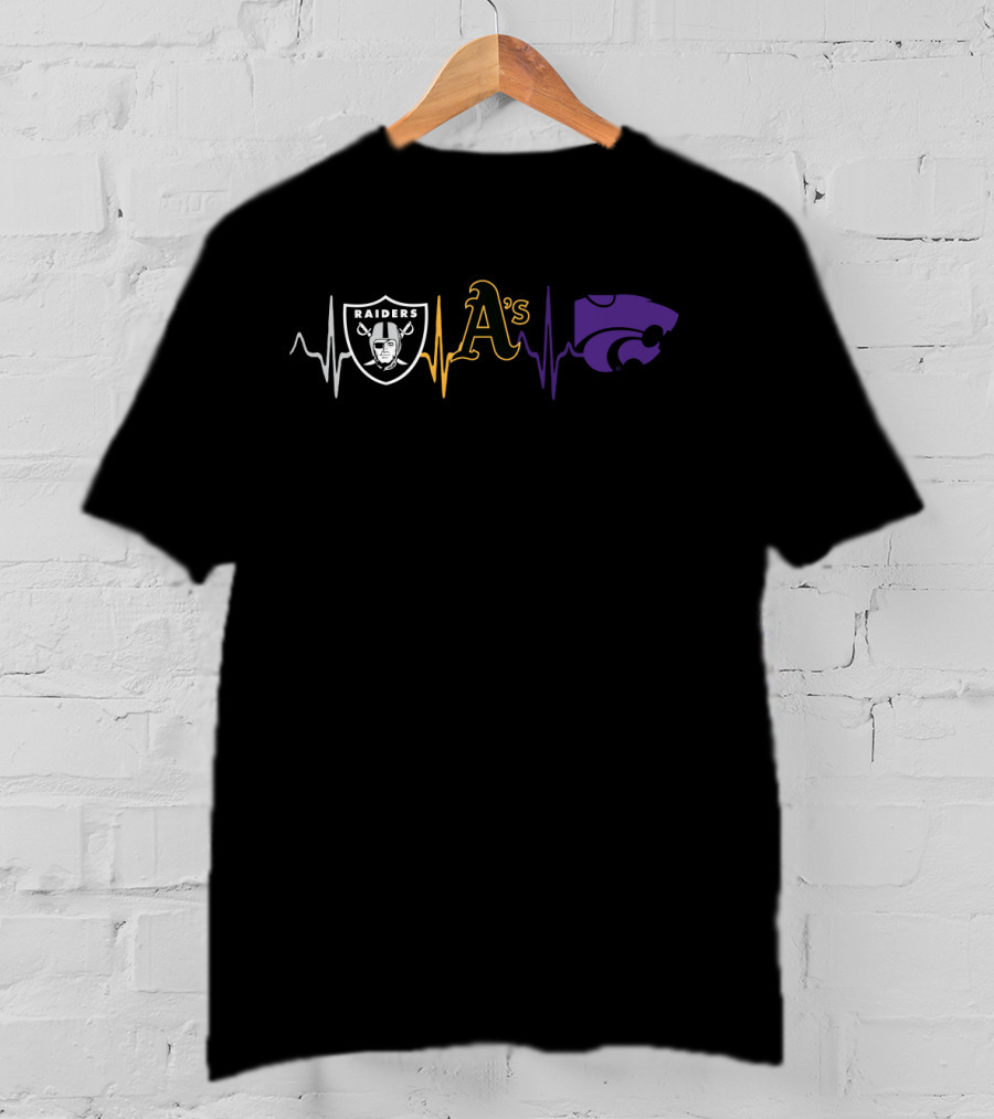 Raiders A's Kansas State Wildcats Heartbeat T-Shirt