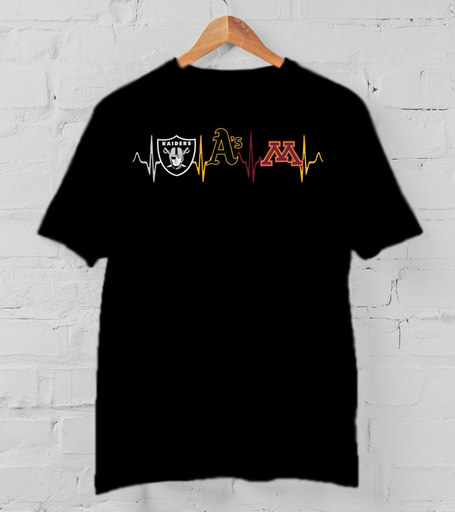 Raiders A's Mgg Athletics Heartbeat Sports Fan T-Shirt