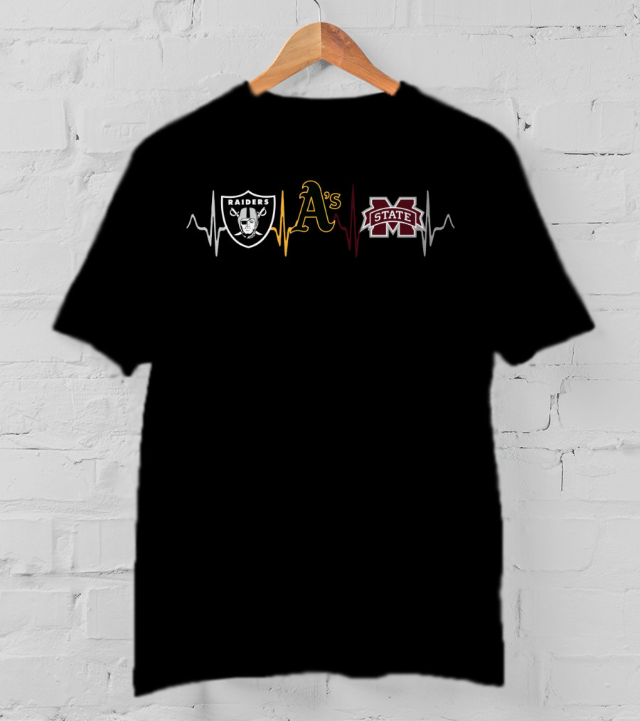 Raiders A's Mississippi State Heartbeat T-Shirt